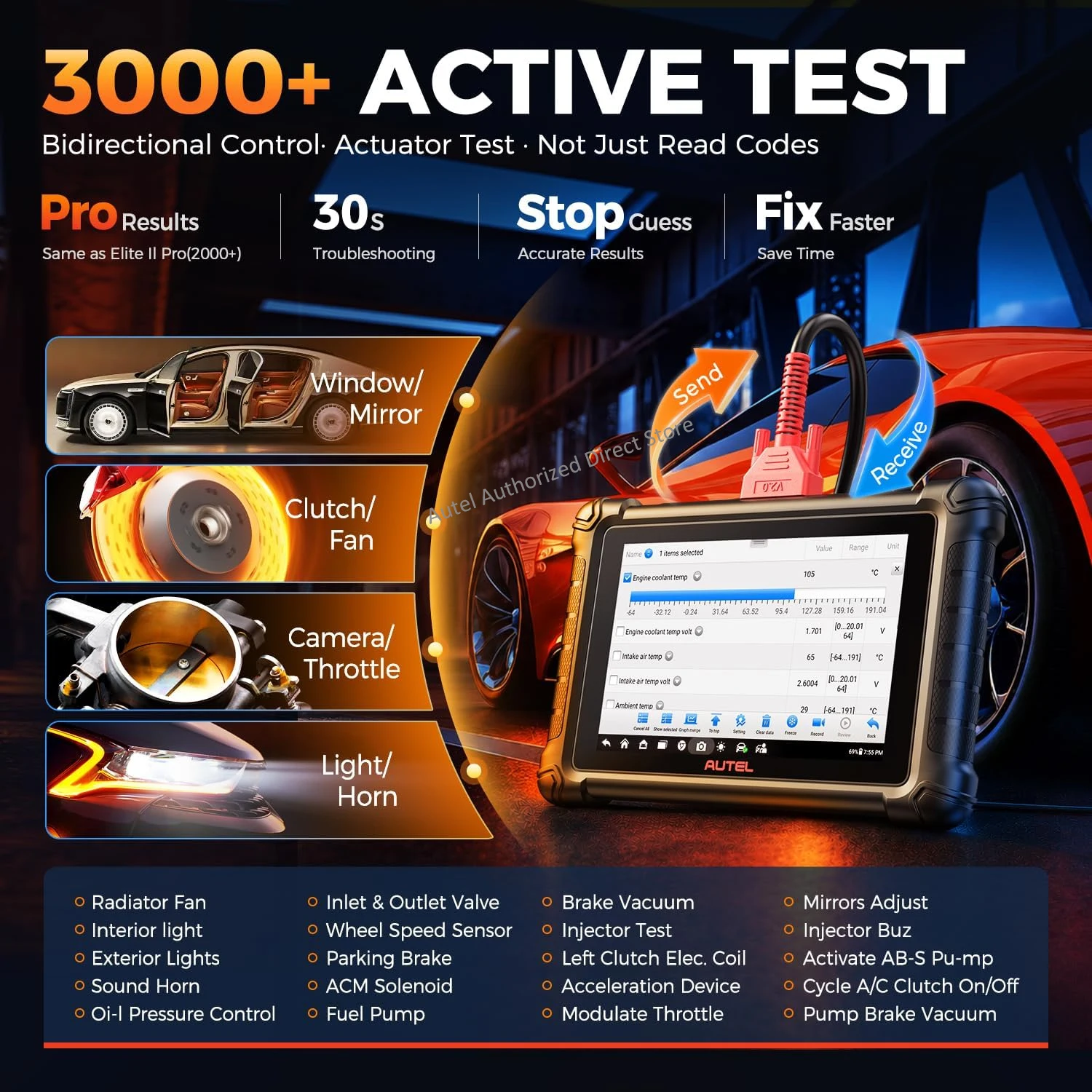 Autel MaxiCheck MX900 Car Diagnostic Tools Automotive Scanner, Pre&Post Scan, DoIP CAN FD, WIFI Print Upgraded of MK808S MX808S