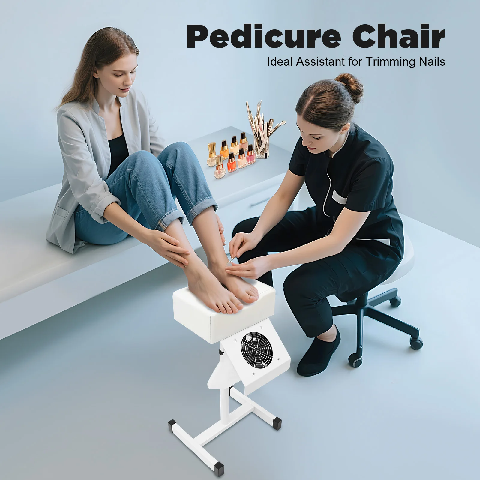 Professional Pedicure Stool Chair Beauty Salon Lift Stool Footrest Nail Bench Adjustable Manicure Chair W/Cleaning Fan