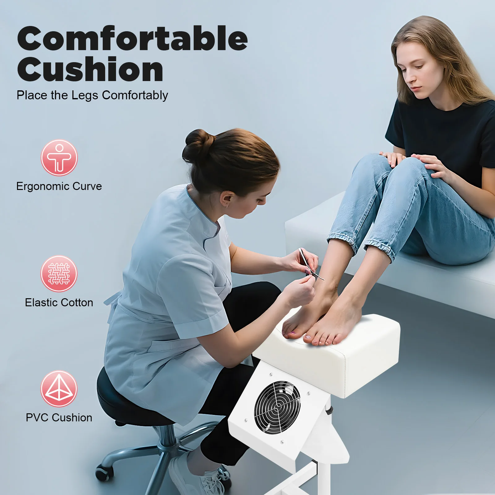 Professional Pedicure Stool Chair Beauty Salon Lift Stool Footrest Nail Bench Adjustable Manicure Chair W/Cleaning Fan