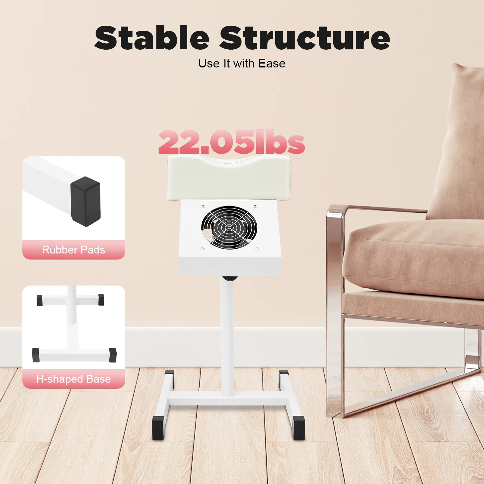 Professional Pedicure Stool Chair Beauty Salon Lift Stool Footrest Nail Bench Adjustable Manicure Chair W/Cleaning Fan