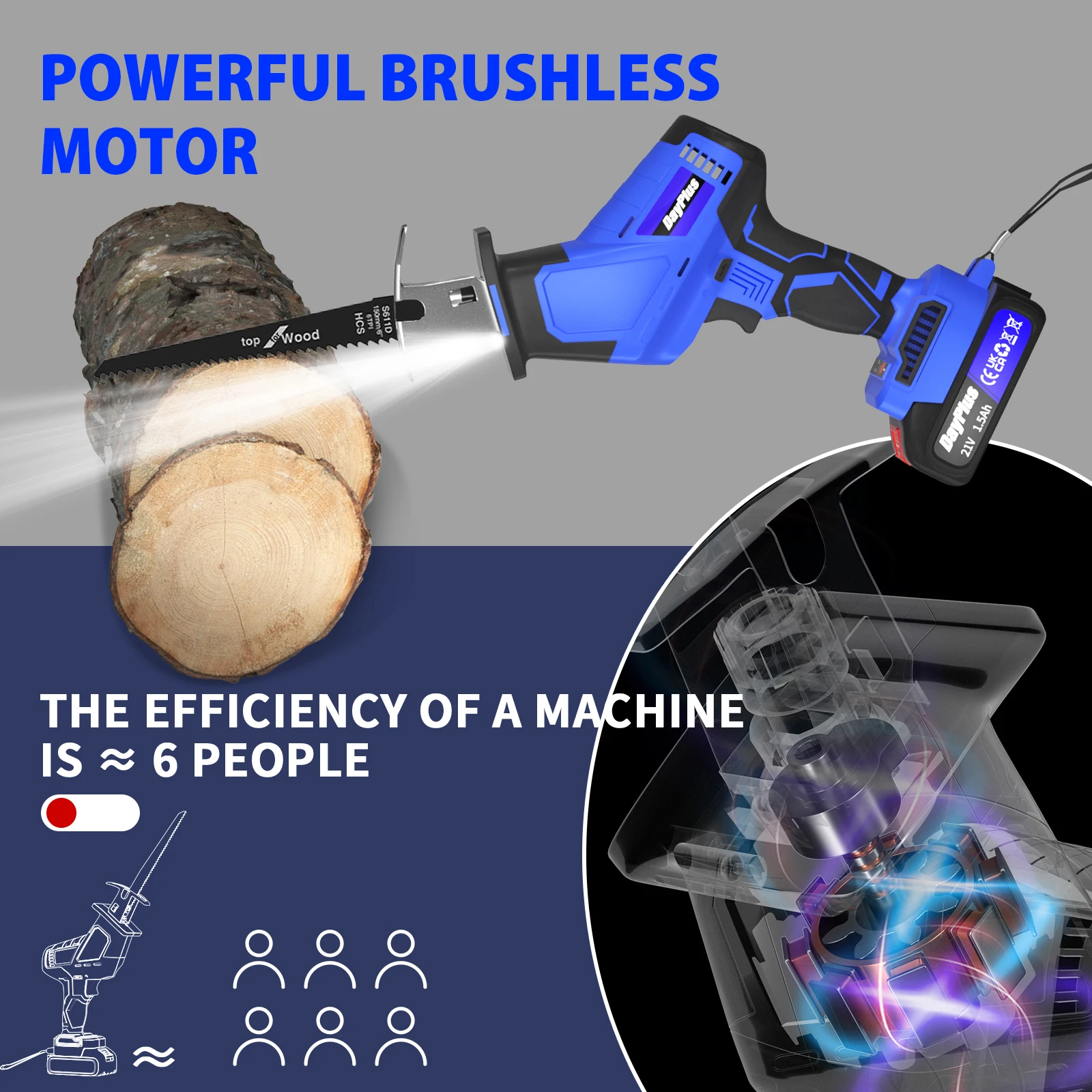 21V Brushless Reciprocating Saw Electric Cordless Sabre Saw for Cutting Wood & Metal With Battery, 4 Saw Blades, Variable Speed