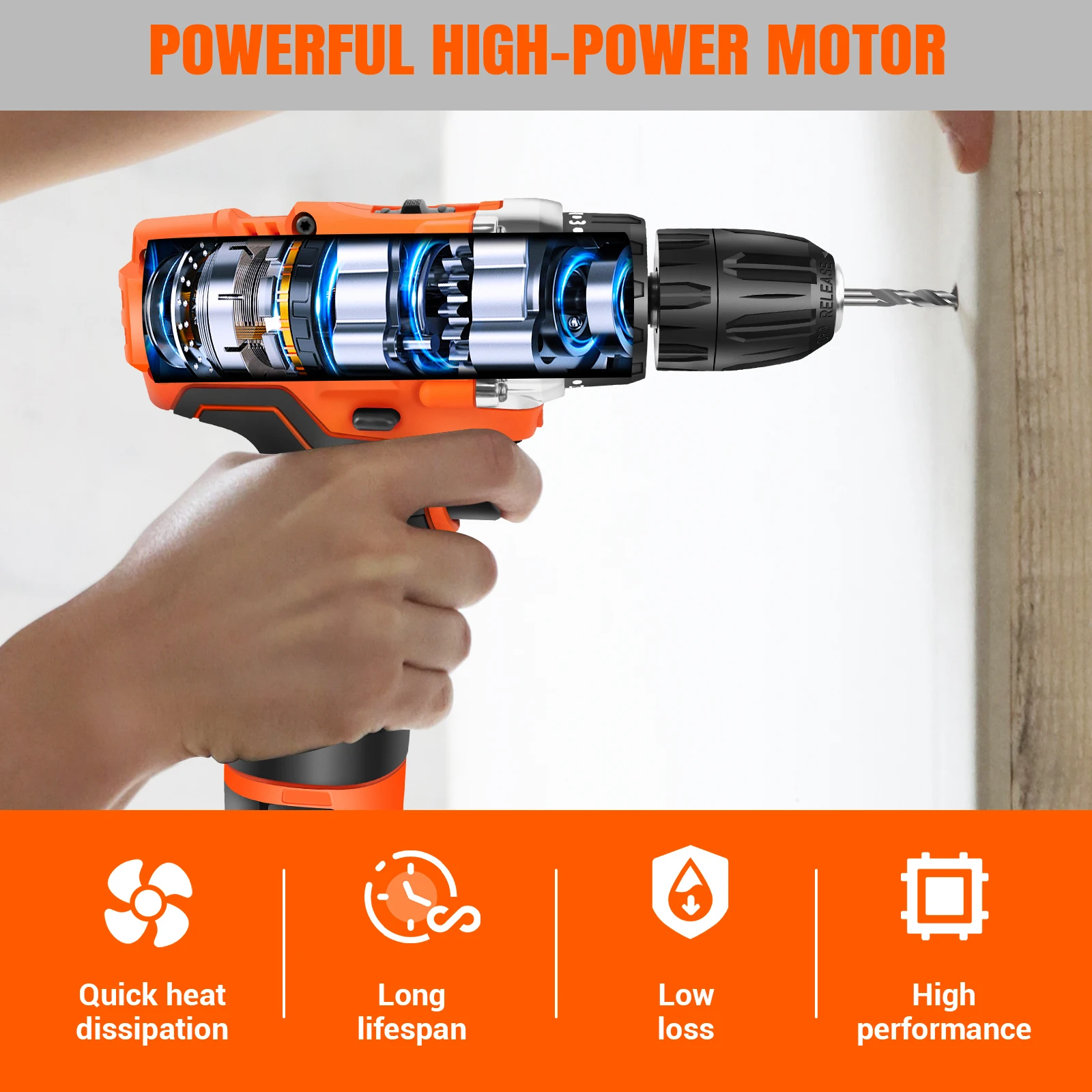 45Nm Cordless Drill Screwdriver with 2 Batteries, Electric Screwdriver, Impact Driver Drill, 2 Speed, Forward & Reverse Setting