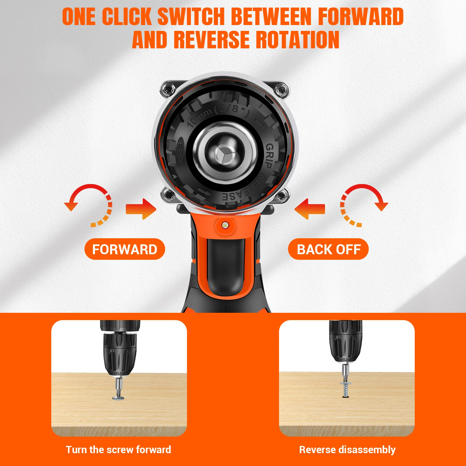 45Nm Cordless Drill Screwdriver with 2 Batteries, Electric Screwdriver, Impact Driver Drill, 2 Speed, Forward & Reverse Setting