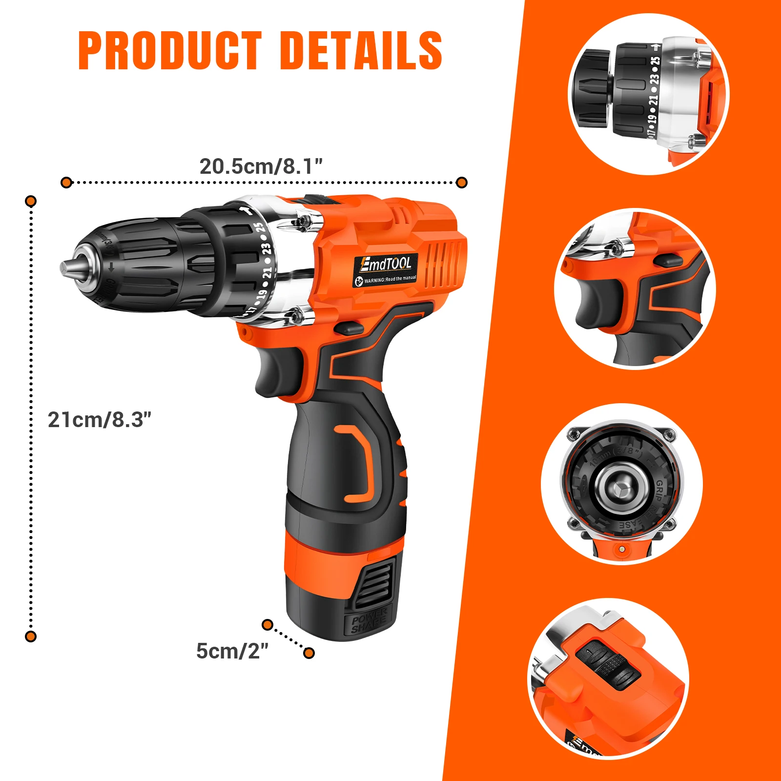 45Nm Cordless Drill Screwdriver with 2 Batteries, Electric Screwdriver, Impact Driver Drill, 2 Speed, Forward & Reverse Setting