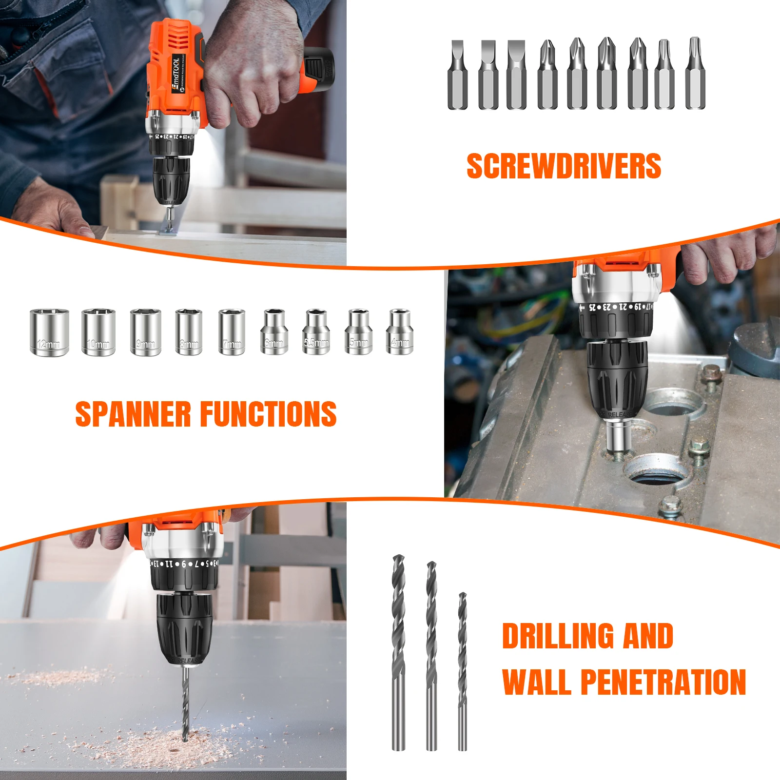 45Nm Cordless Drill Screwdriver with 2 Batteries, Electric Screwdriver, Impact Driver Drill, 2 Speed, Forward & Reverse Setting