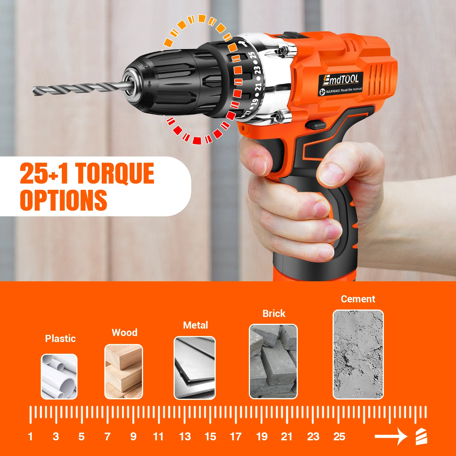 45Nm Cordless Drill Screwdriver with 2 Batteries, Electric Screwdriver, Impact Driver Drill, 2 Speed, Forward & Reverse Setting