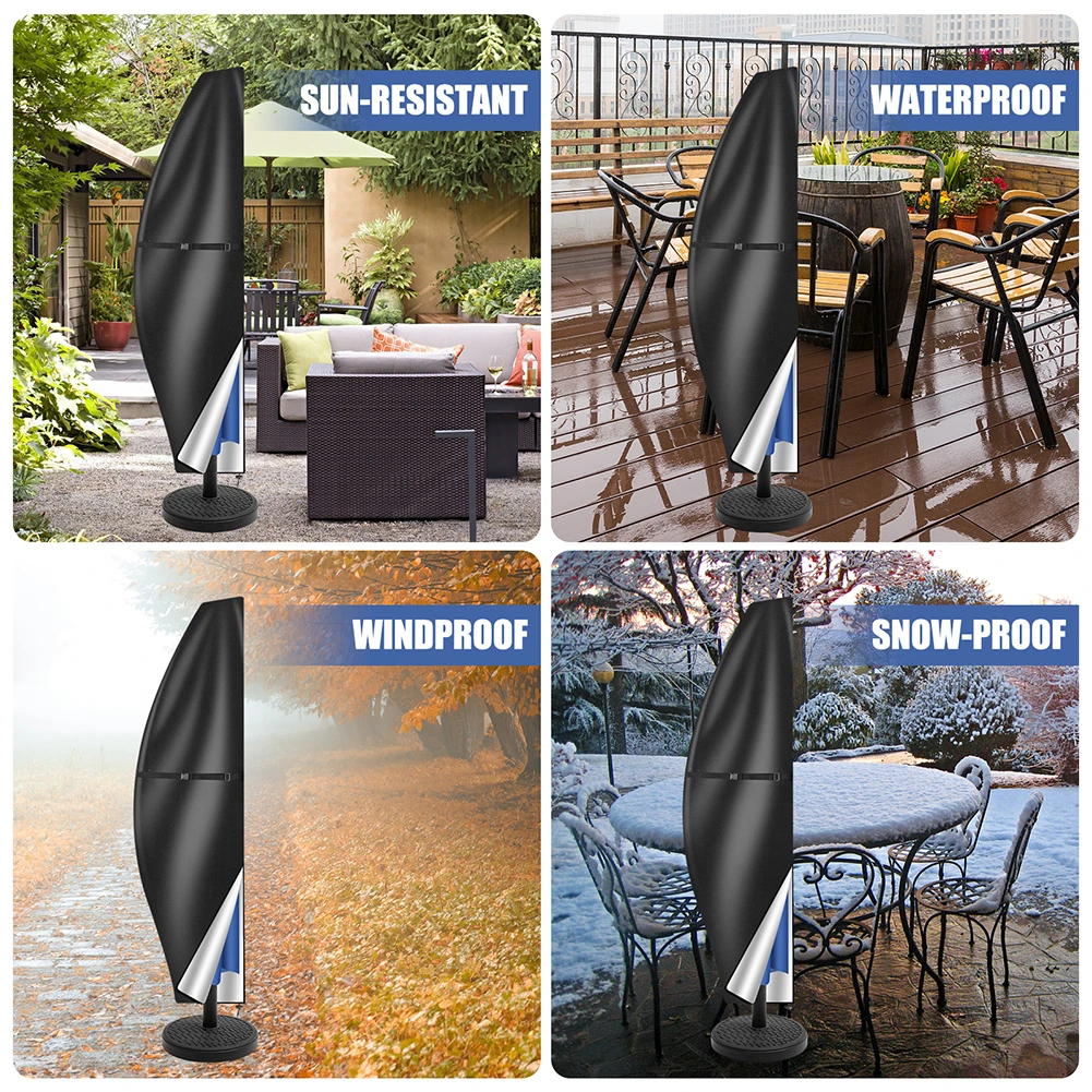 210D Umbrella Cover Patio Waterproof Market Parasol Covers with Zipper for 9-13ft Outdoor Cantilever Offset Umbrellas Rain Cloth