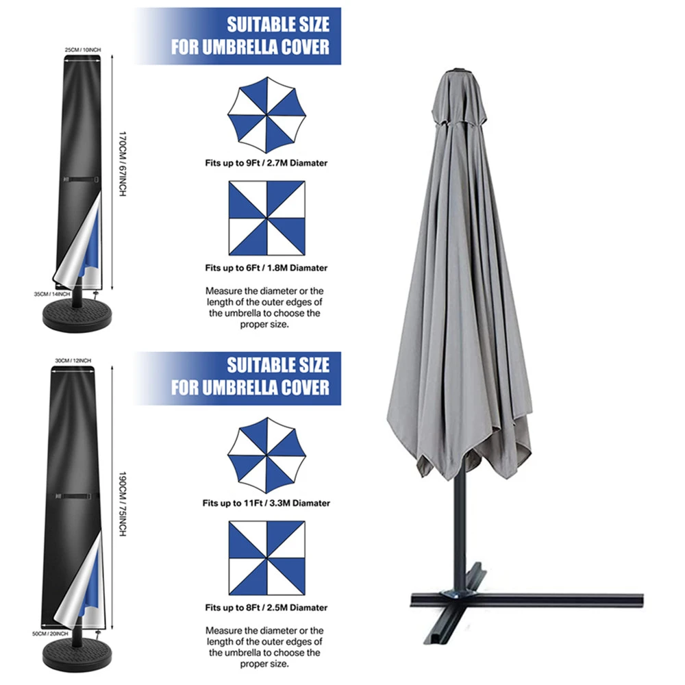 210D Umbrella Cover Patio Waterproof Market Parasol Covers with Zipper for 9-13ft Outdoor Cantilever Offset Umbrellas Rain Cloth