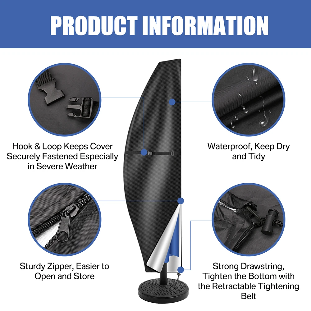 210D Umbrella Cover Patio Waterproof Market Parasol Covers with Zipper for 9-13ft Outdoor Cantilever Offset Umbrellas Rain Cloth