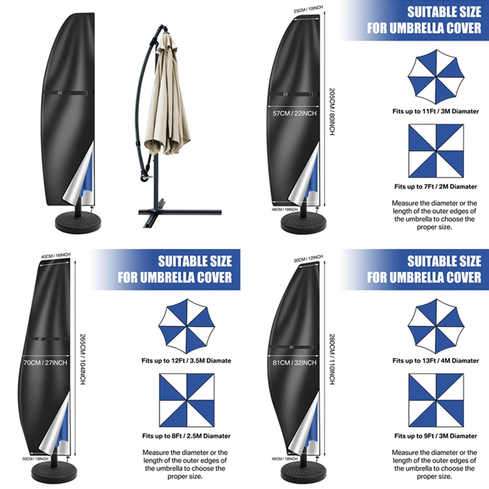 210D Umbrella Cover Patio Waterproof Market Parasol Covers with Zipper for 9-13ft Outdoor Cantilever Offset Umbrellas Rain Cloth