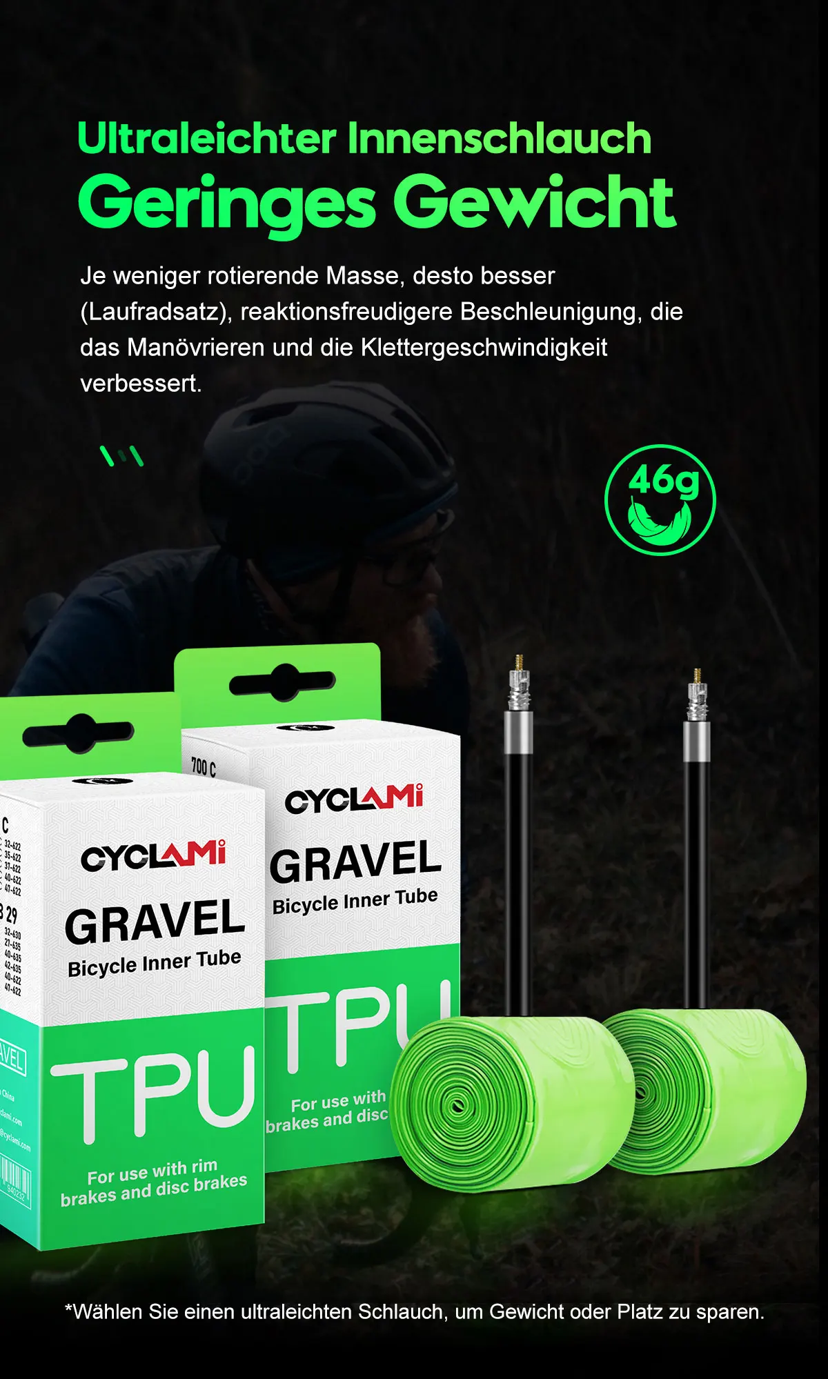 2 pcs CYCLAMI Ultralight Gravel Bike TPU Inner Tube Tire Road MTB 29 French Valve FV 45mm 65mm For 700C 32C 35C 37C 40C 47C