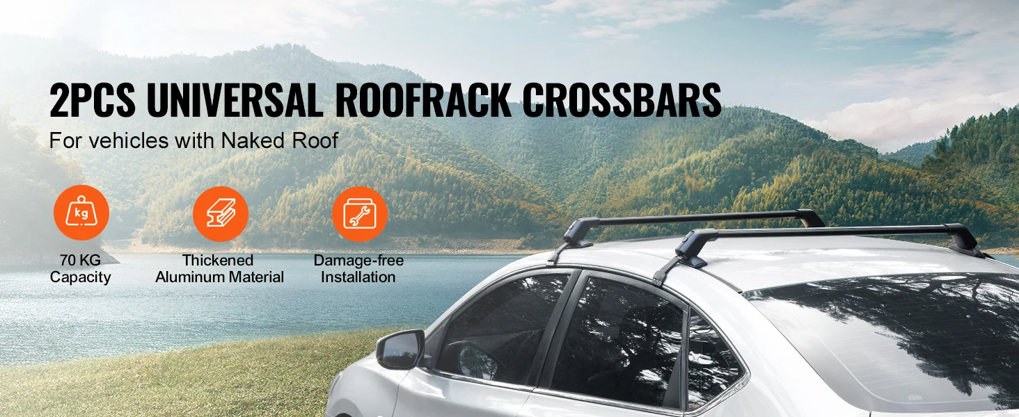 SucceBuy Universal Roof Rack Cross Bars Thickened Aluminum Roof Rack Crossbar Fit Roof Without Side Rail with 70KG Load Capacity