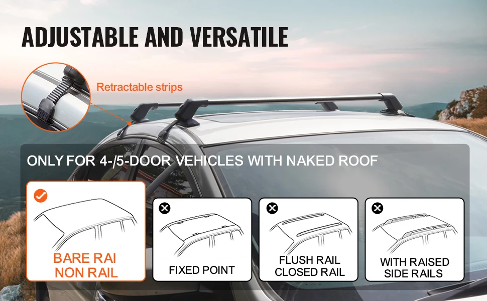 SucceBuy Universal Roof Rack Cross Bars Thickened Aluminum Roof Rack Crossbar Fit Roof Without Side Rail with 70KG Load Capacity