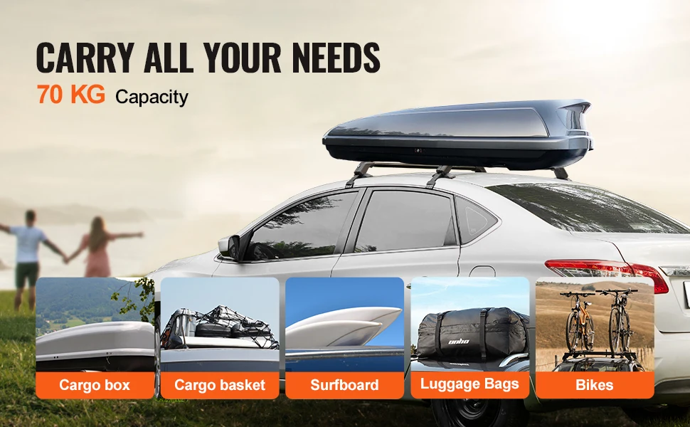 SucceBuy Universal Roof Rack Cross Bars Thickened Aluminum Roof Rack Crossbar Fit Roof Without Side Rail with 70KG Load Capacity