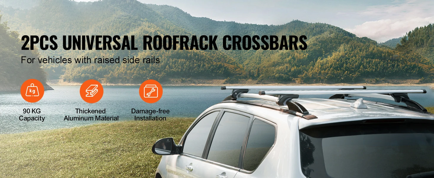 SucceBuy Universal Roof Rack Cross Bars Aluminum Roof Rack Crossbar Fit Raised Side Rail 90KG Load Capacity Adjustable Crossbars