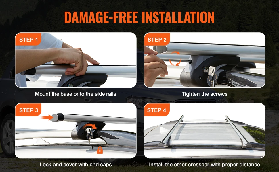 SucceBuy Universal Roof Rack Cross Bars Aluminum Roof Rack Crossbar Fit Raised Side Rail 90KG Load Capacity Adjustable Crossbars