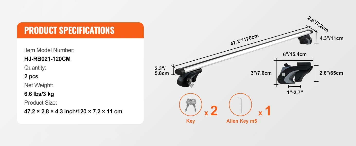 SucceBuy Universal Roof Rack Cross Bars Aluminum Roof Rack Crossbar Fit Raised Side Rail 90KG Load Capacity Adjustable Crossbars