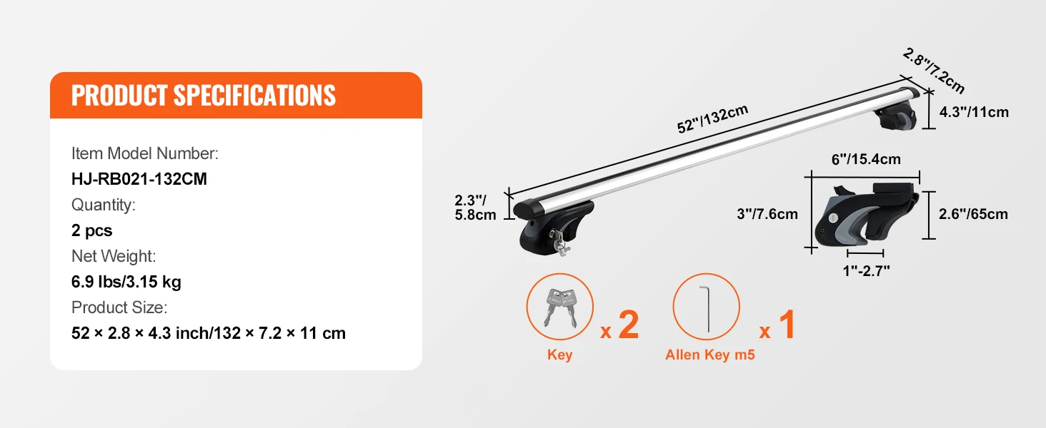 SucceBuy Universal Roof Rack Cross Bars Aluminum Roof Rack Crossbar Fit Raised Side Rail 90KG Load Capacity Adjustable Crossbars