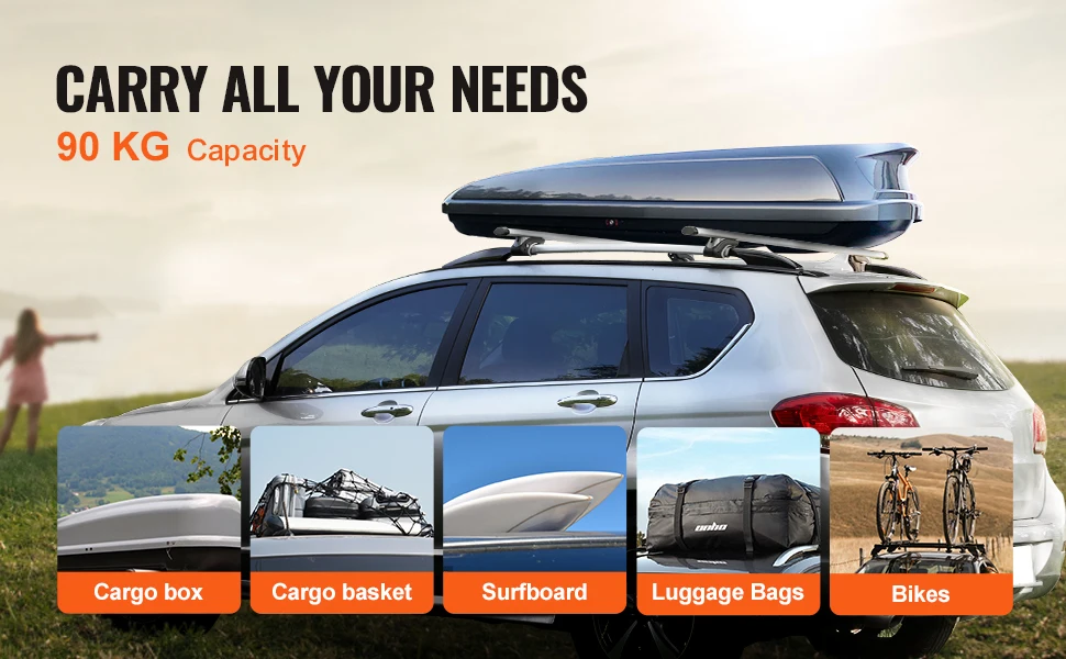 SucceBuy Universal Roof Rack Cross Bars Aluminum Roof Rack Crossbar Fit Raised Side Rail 90KG Load Capacity Adjustable Crossbars