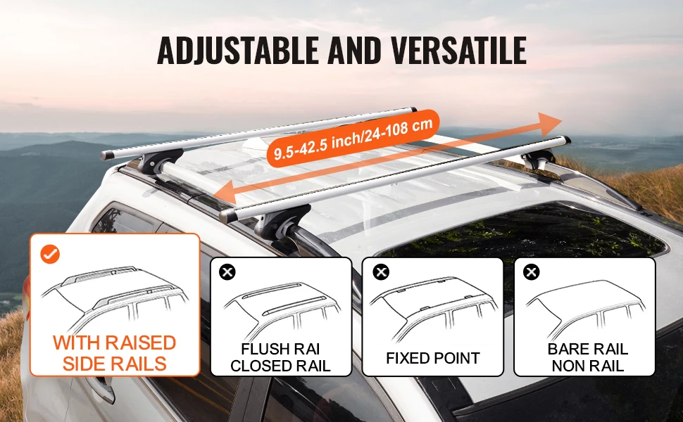 SucceBuy Universal Roof Rack Cross Bars Aluminum Roof Rack Crossbar Fit Raised Side Rail 90KG Load Capacity Adjustable Crossbars
