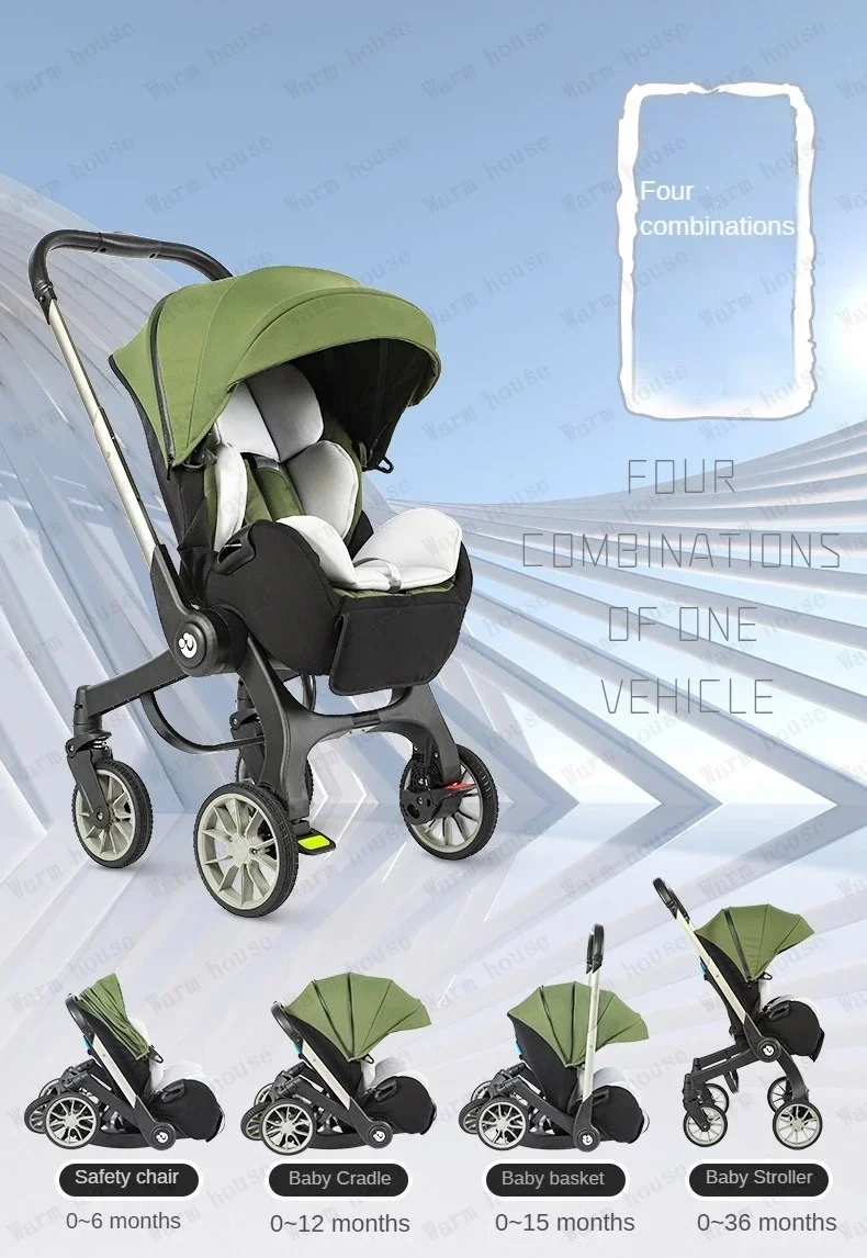 4in1 baby stroller two-way Multifunctional newborn baby stroller 3in1 Foldable Basket type seat Lightweight Travel Pram