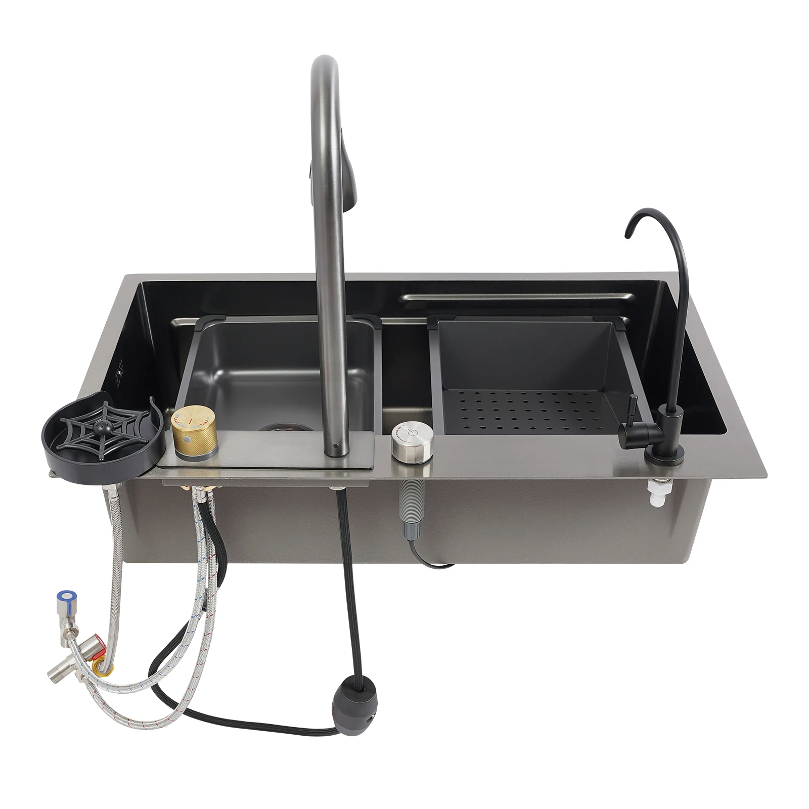 75cm/68cm Household Washing Sink Set Kitchen Bowl Sink 3 Water Output Modes Pull-out Faucet For Cleaning Food