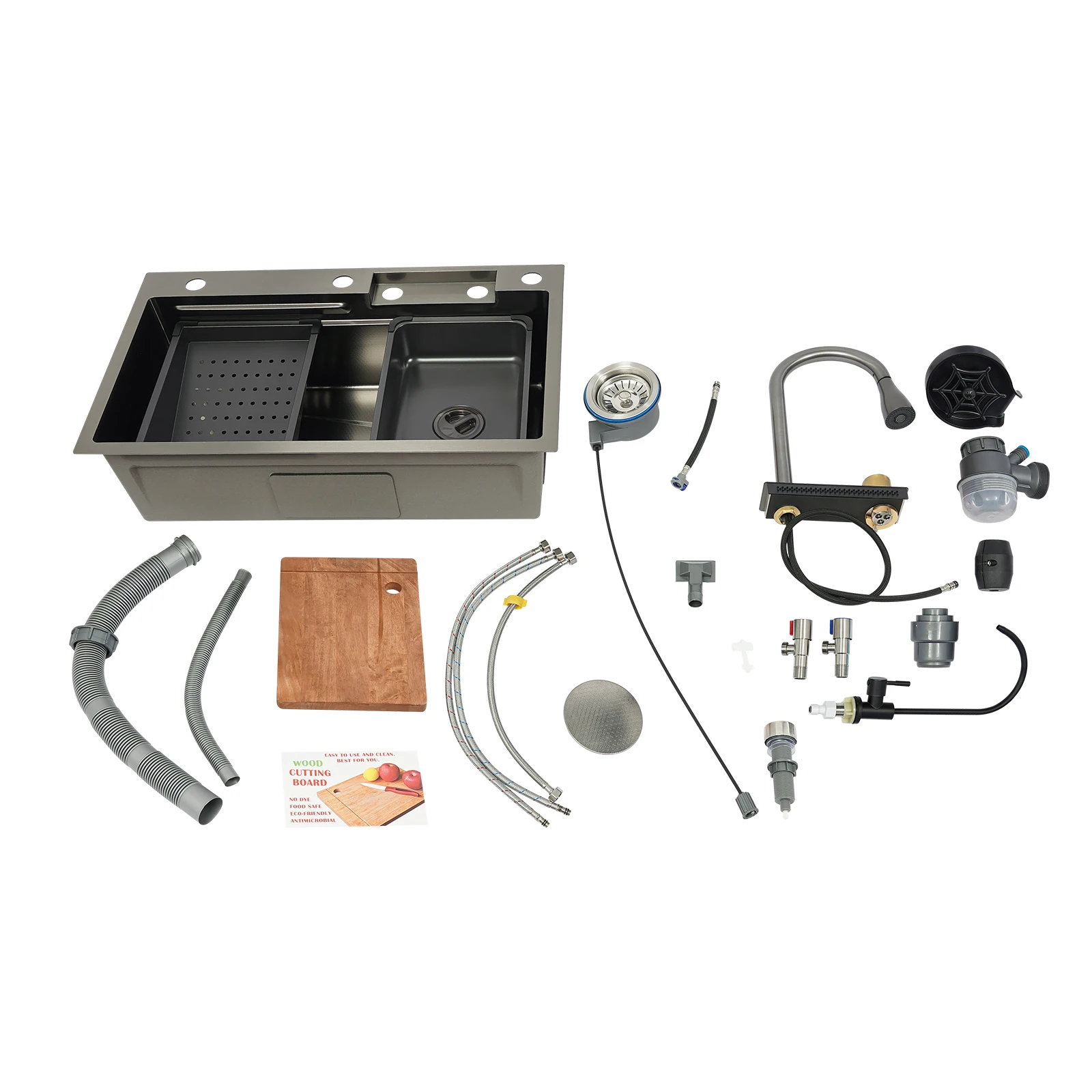 75cm/68cm Household Washing Sink Set Kitchen Bowl Sink 3 Water Output Modes Pull-out Faucet For Cleaning Food