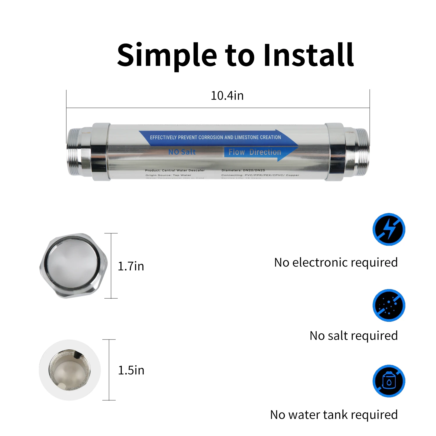 Whole House Water Softener System,Salt Free Descaler System,Big Flow Hard Water Filter Remove Scale and Chlorine For Home Office