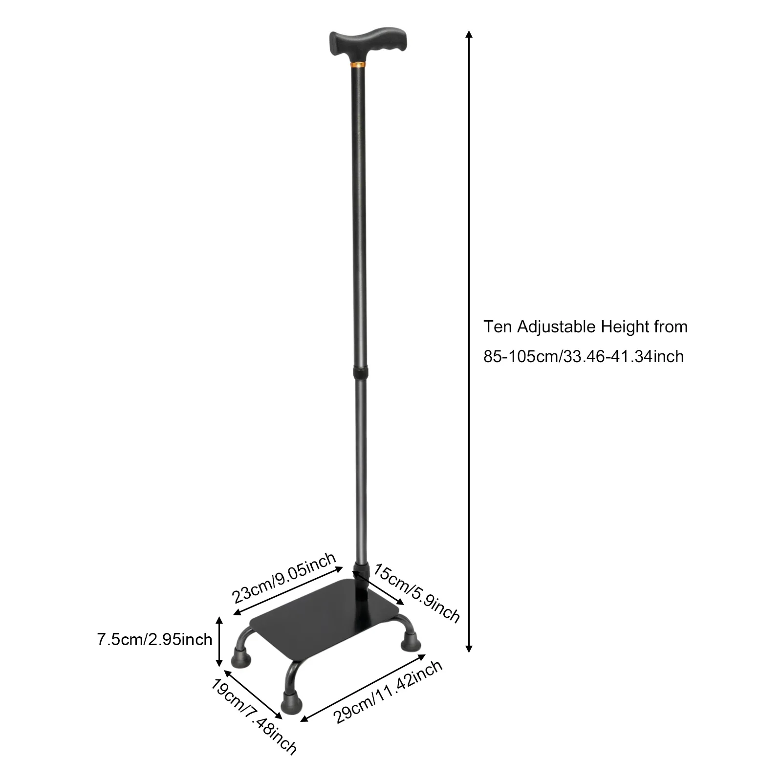 Large Pedal Stairs Cane Half Step Height Adjustable 2-in-1 Non-slip Walking Stick for Elderly