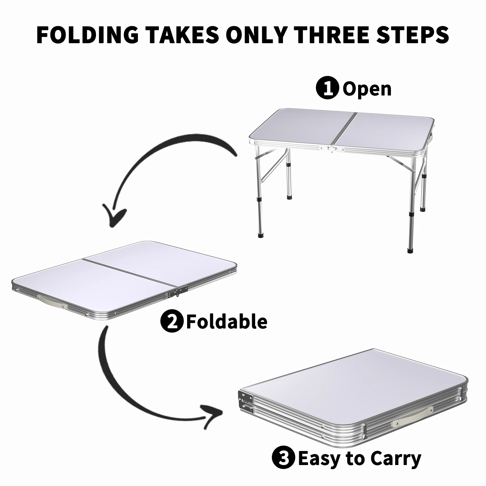 Picknick Klapptisch Aluminium Faltbare Einstellbare Tragbare Weiße Camping Tisch mit Griff Outdoor Tisch 90x60x37/67cm
