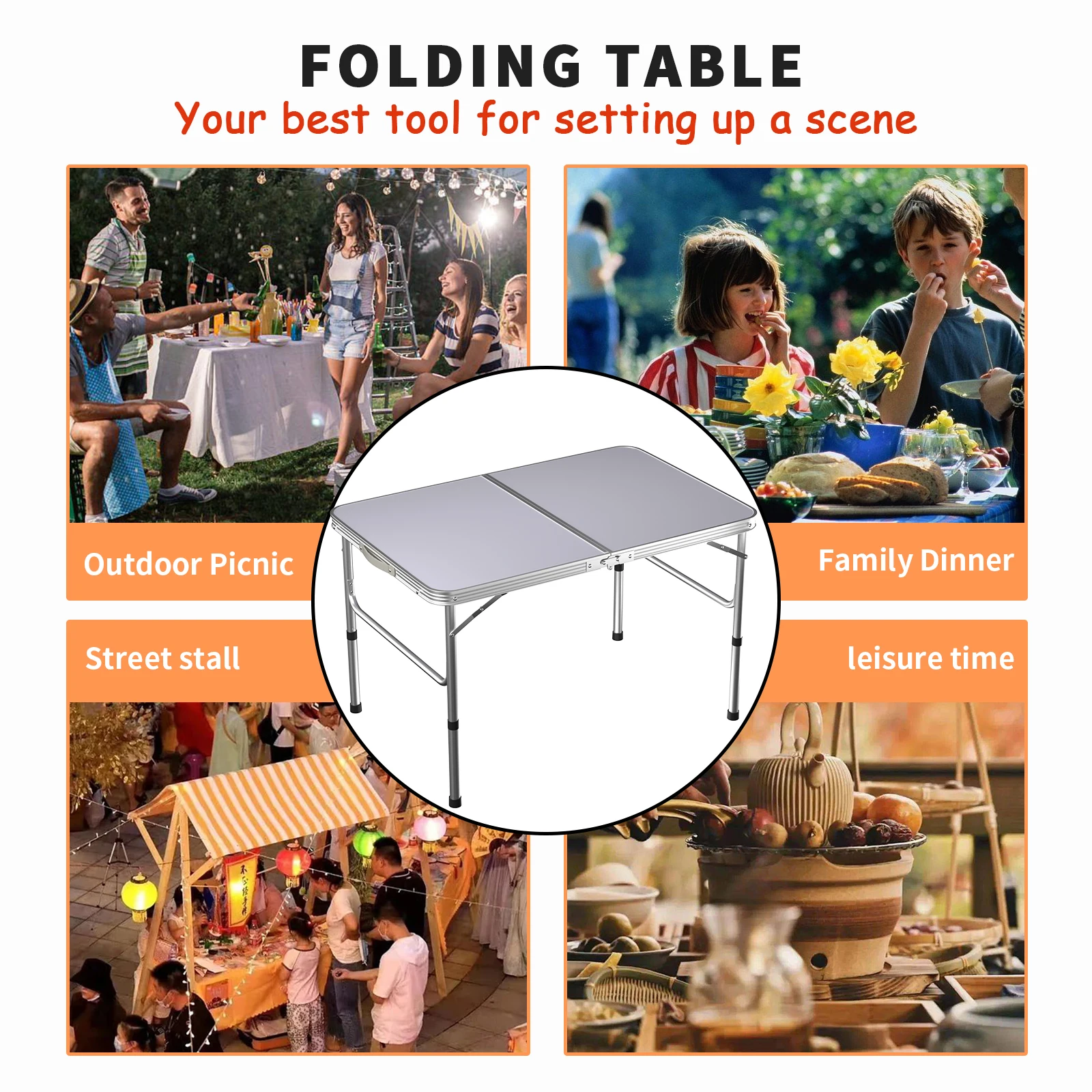 Picknick Klapptisch Aluminium Faltbare Einstellbare Tragbare Weiße Camping Tisch mit Griff Outdoor Tisch 90x60x37/67cm