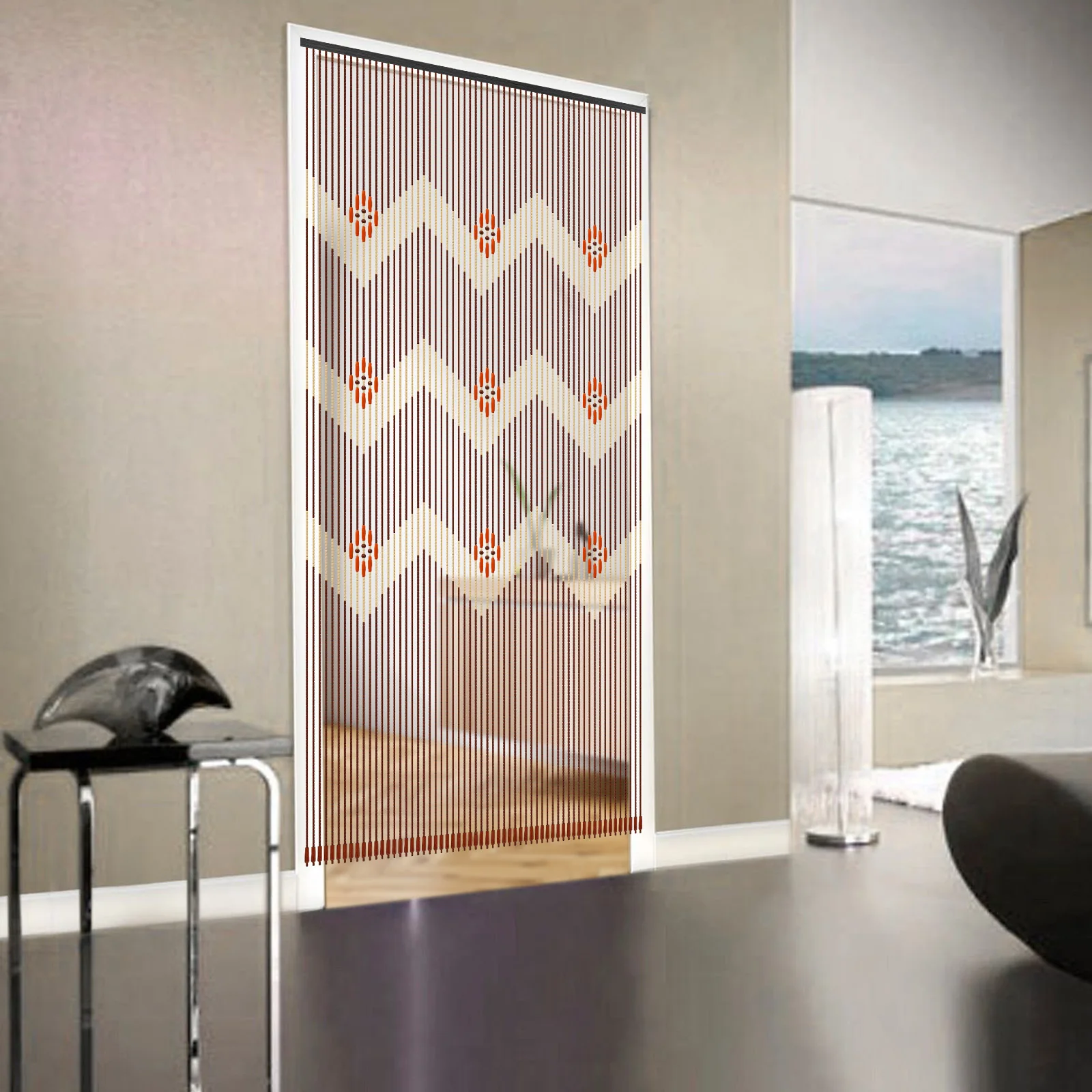 Bamboo Wood Beaded Curtain Colorful Doorway Bead String Curtain Simple Installation Round Bead Pendants