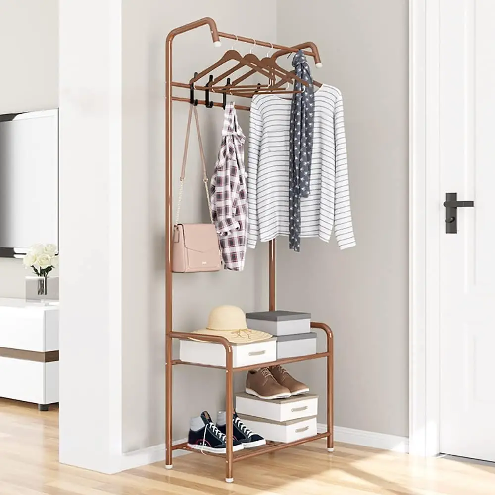 Garderobe, Freistehende Garderobe für das Schlafzimmer, Metallgarderobe mit Haken für Mäntel, Schuhregale, Taschen und Hüte