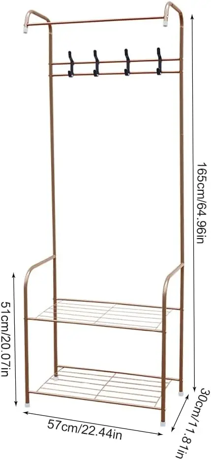 Garderobe, Freistehende Garderobe für das Schlafzimmer, Metallgarderobe mit Haken für Mäntel, Schuhregale, Taschen und Hüte