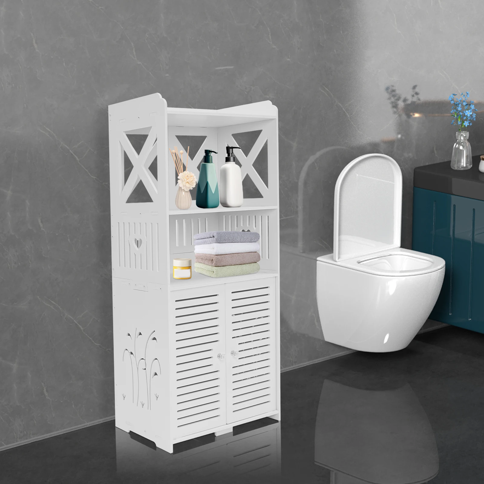 4 Tier Storage Rack Waterproof Bathroom Organizer Strong Load-Bearing Capacity Heighten Guardrails for Bedrooms/Living Rooms