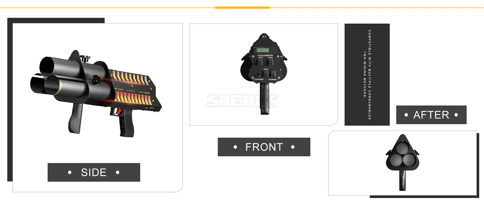 SHEHDS Rechargeable Single Hole RGB Confetti Machine Aluminum Alloy Body Safe and Reliable Battery Electronic for DJ Party