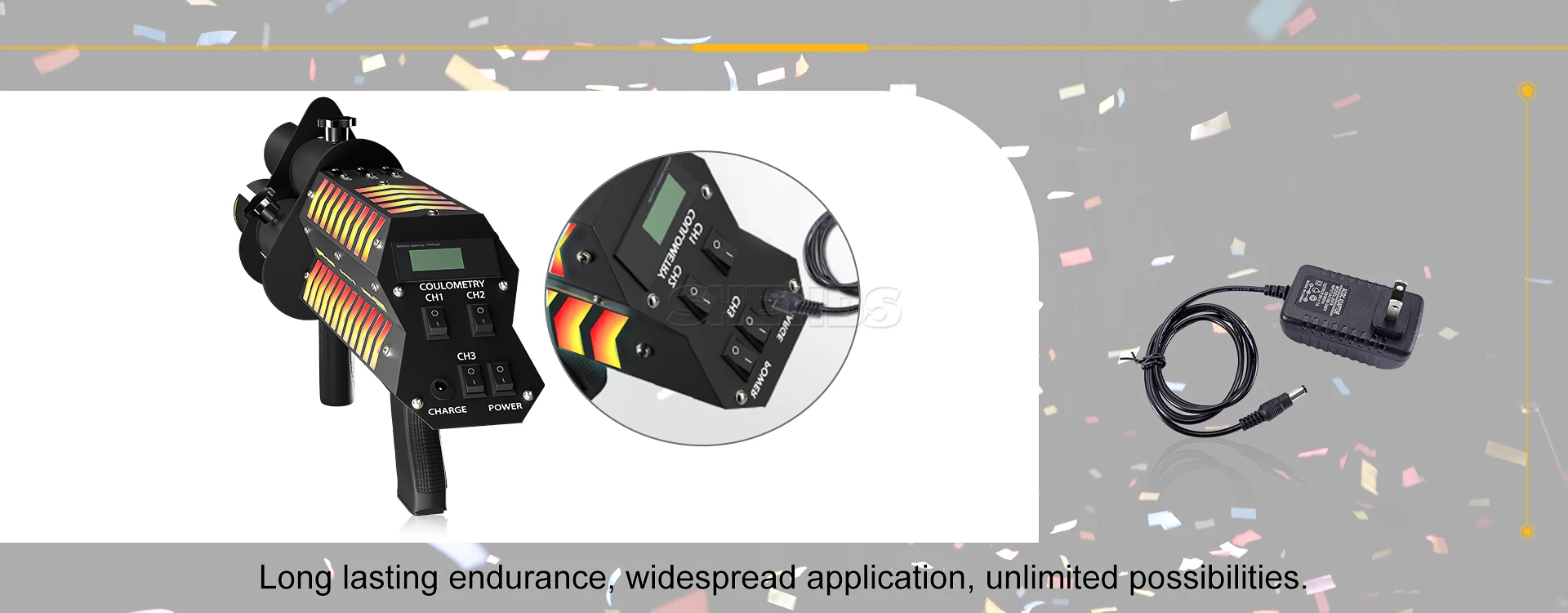 SHEHDS Rechargeable Single Hole RGB Confetti Machine Aluminum Alloy Body Safe and Reliable Battery Electronic for DJ Party