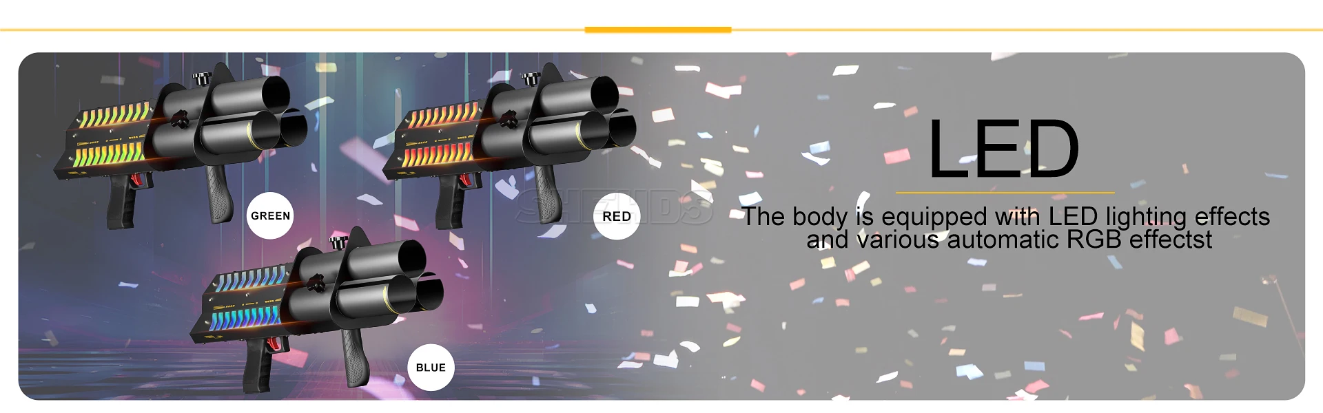 SHEHDS Rechargeable Single Hole RGB Confetti Machine Aluminum Alloy Body Safe and Reliable Battery Electronic for DJ Party