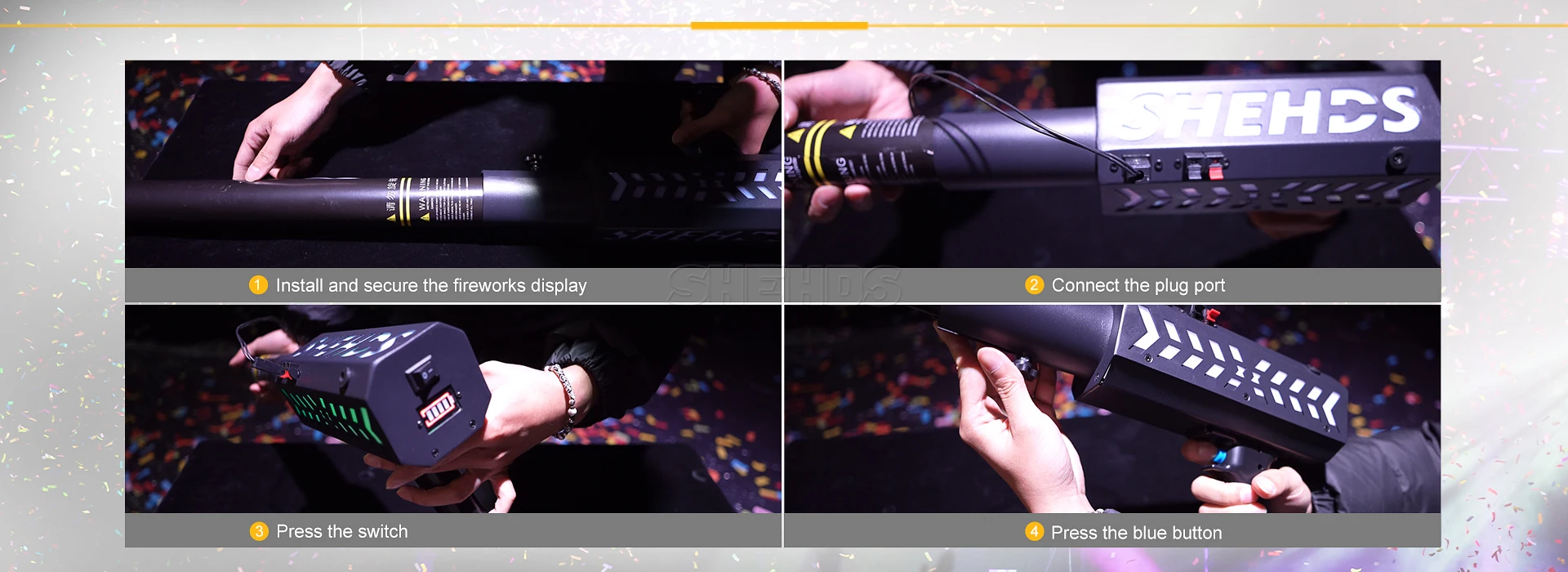 SHEHDS Rechargeable Single Hole RGB Confetti Machine Aluminum Alloy Body Safe and Reliable Battery Electronic for DJ Party