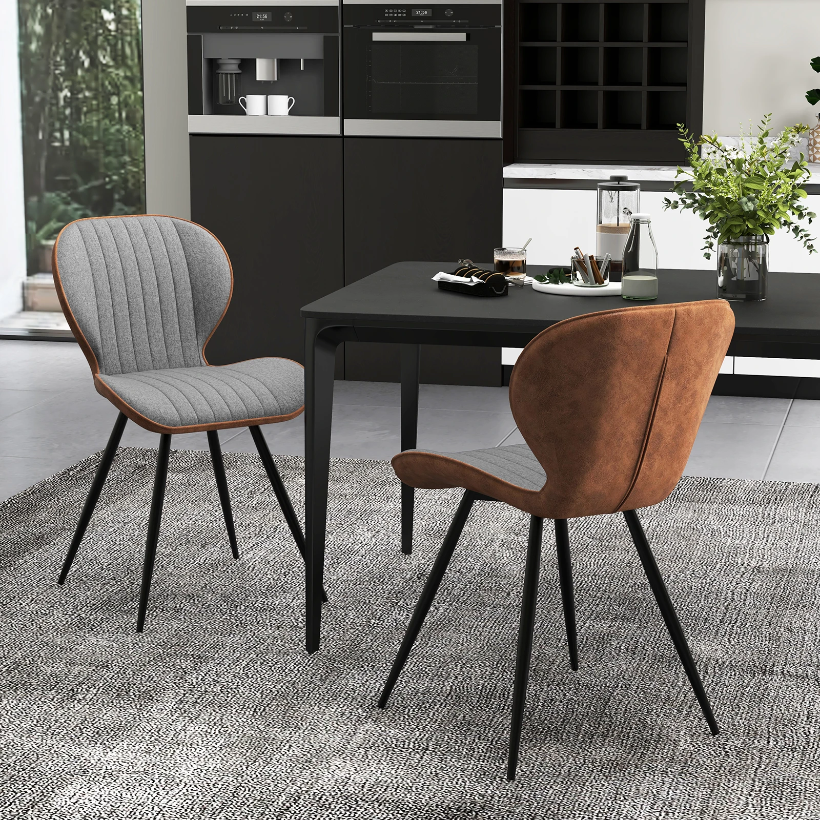 Set of 2 dining chairs, padded accent chairs with curved back & adjustable footpads, modern leisure chair with