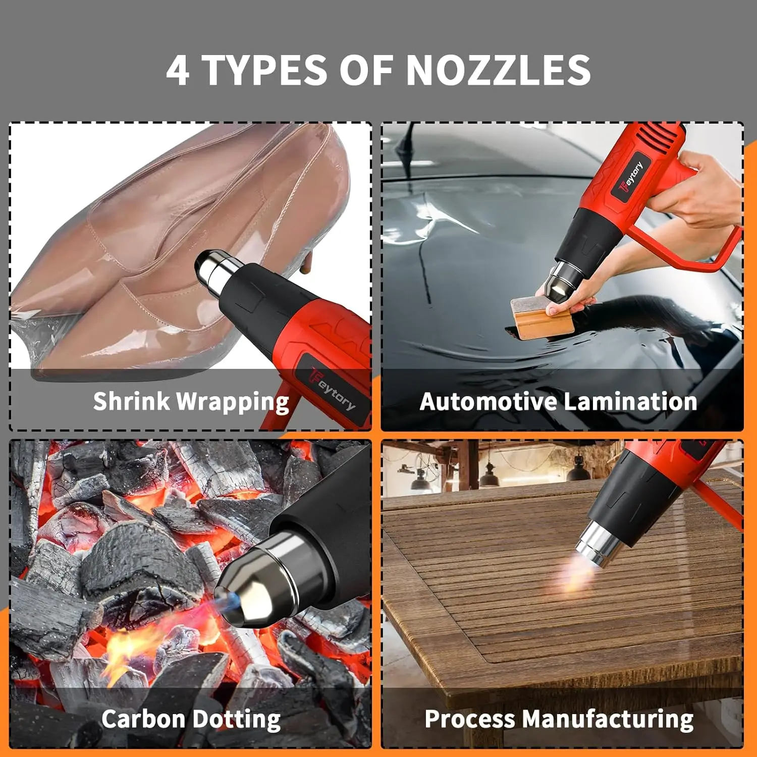 BRIEFNESS Cord Loose Handheld Heat Gun Hot Air Paint Overload Protection and 4 Nozzle Attachments RED-BLACK