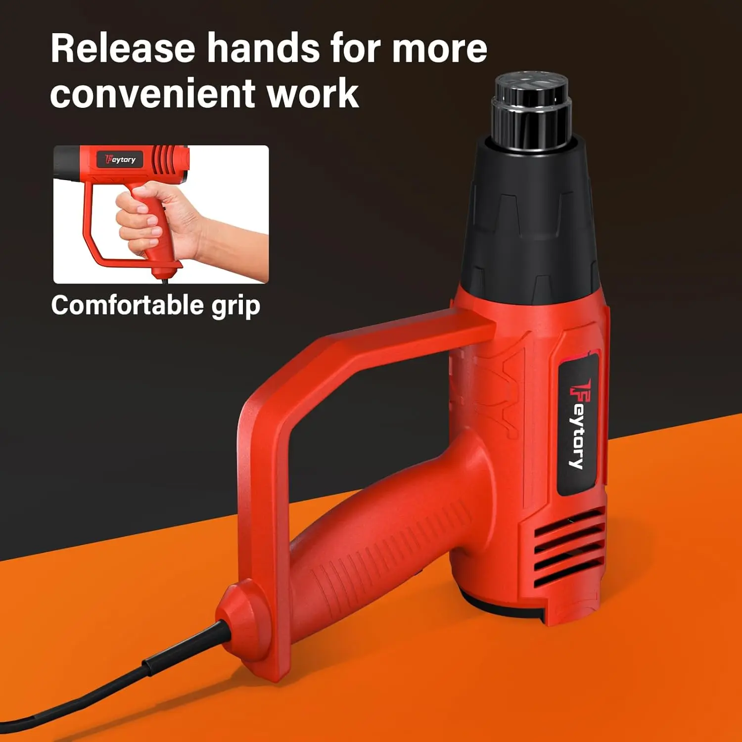 BRIEFNESS Cord Loose Handheld Heat Gun Hot Air Paint Overload Protection and 4 Nozzle Attachments RED-BLACK