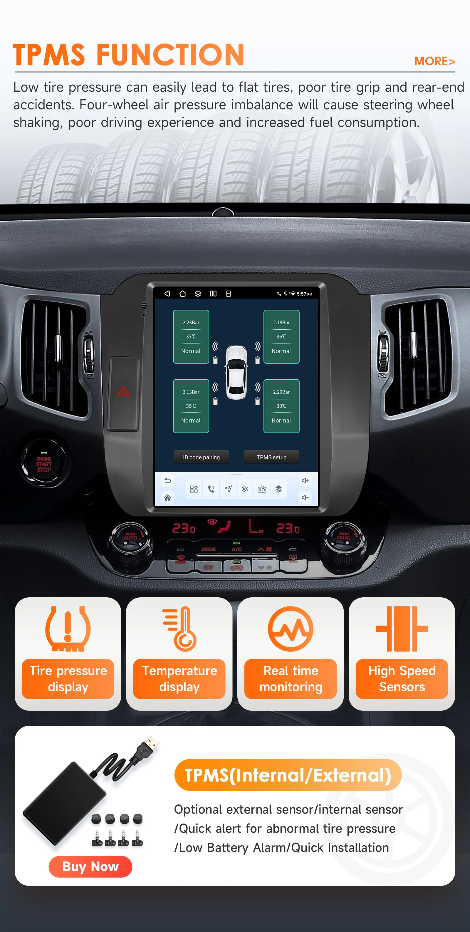 9.7" Hizpo Android Car Radio for KIA Sportage 3 2011 - 2016 Tesla Style Screen GPS RDS DSP 4G BT CarPlay Snapdragon 6115 360CAM