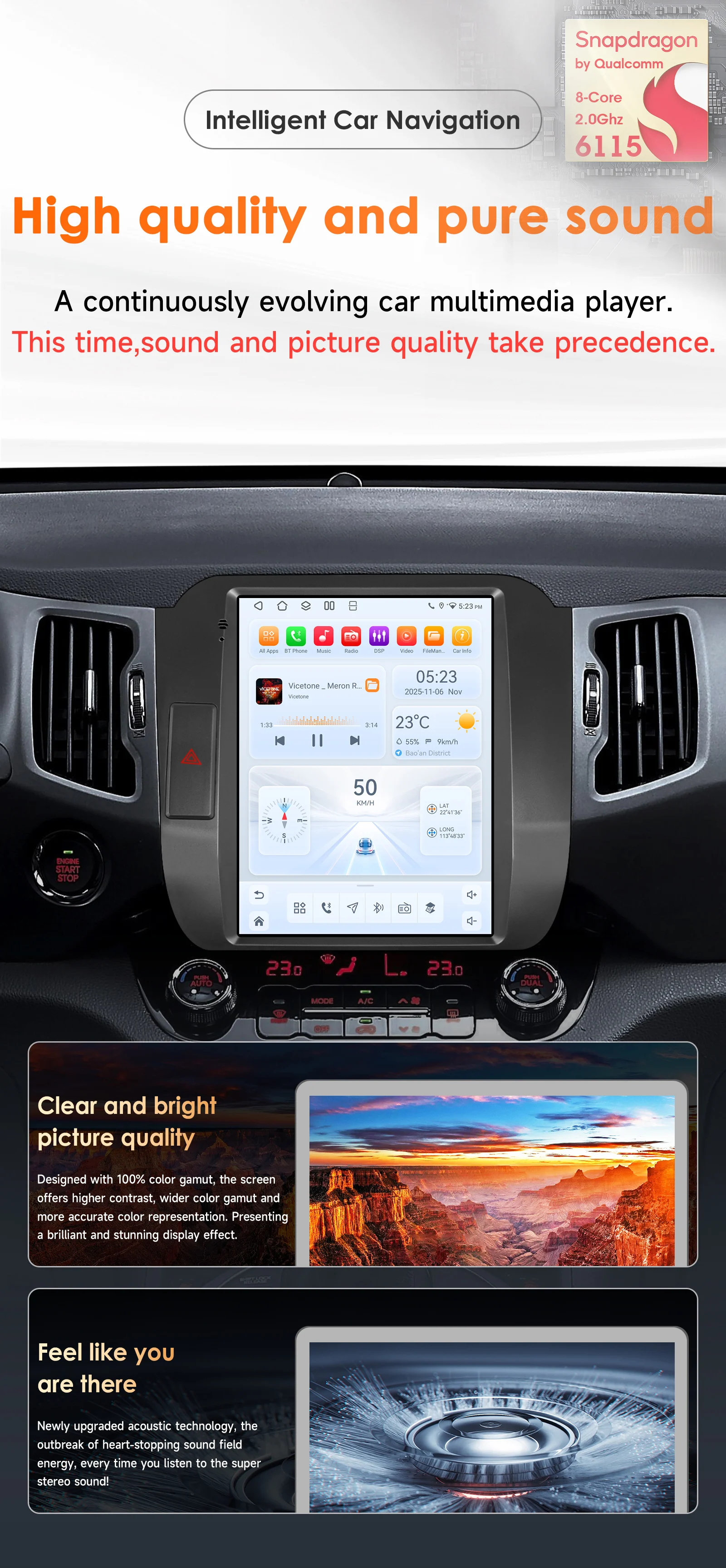 9.7" Hizpo Android Car Radio for KIA Sportage 3 2011 - 2016 Tesla Style Screen GPS RDS DSP 4G BT CarPlay Snapdragon 6115 360CAM