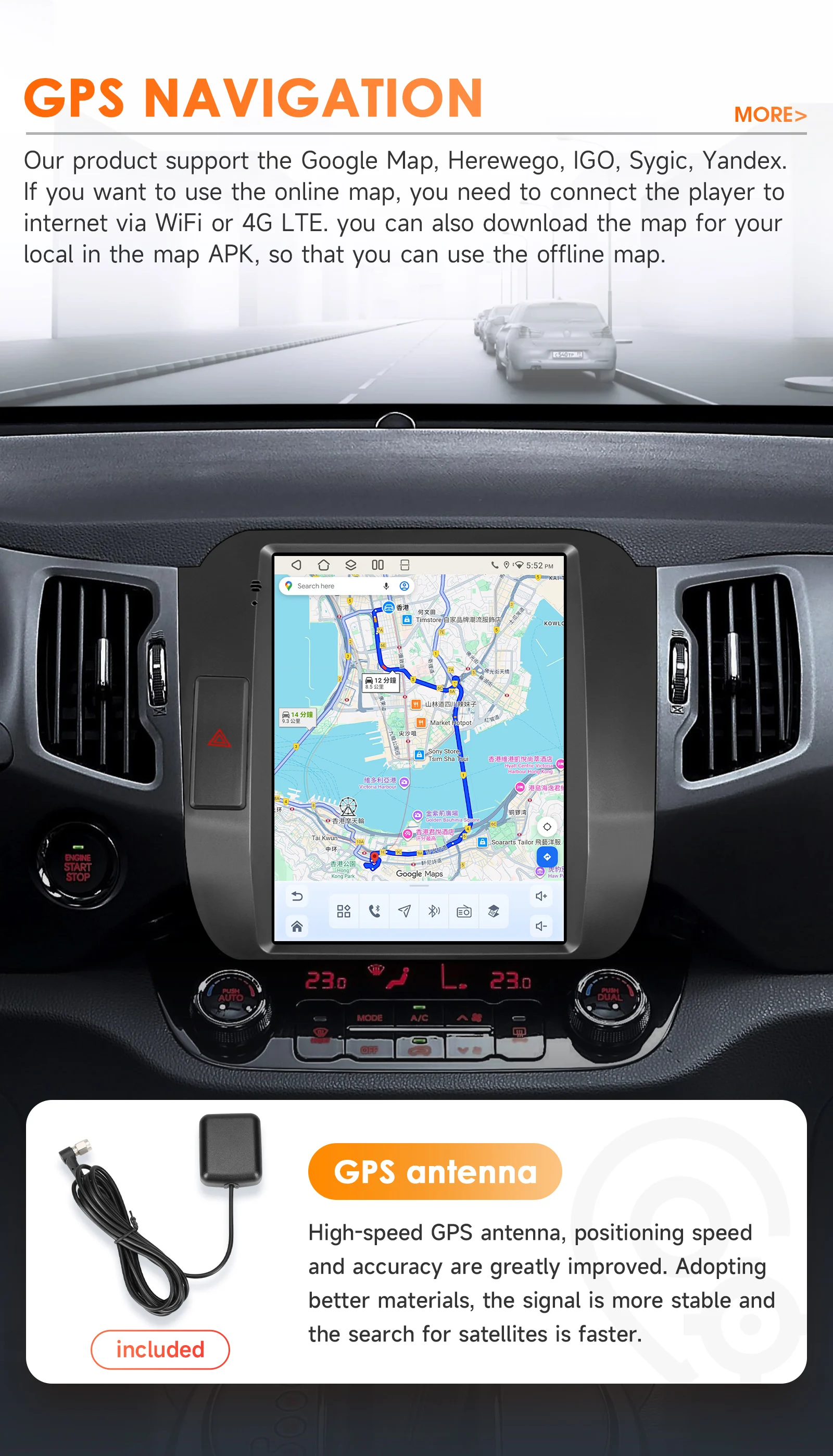 9.7" Hizpo Android Car Radio for KIA Sportage 3 2011 - 2016 Tesla Style Screen GPS RDS DSP 4G BT CarPlay Snapdragon 6115 360CAM
