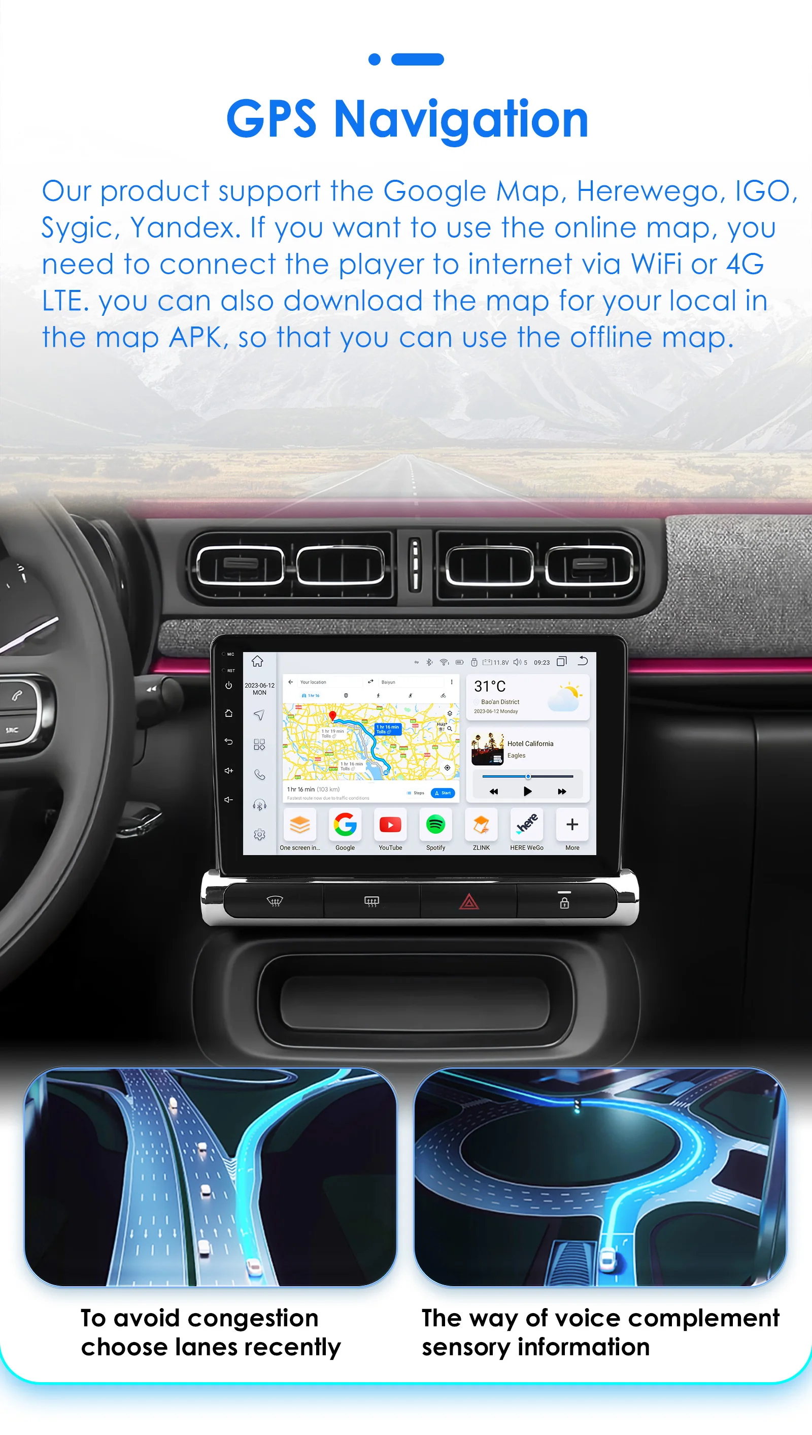 Hizpo 2Din 9inch CarPlay Android Auto Car Radio for Citroen C3/C4 Aircross 2017 - 2023 GPS RDS DSP 4G BT 360°CAM UI7862 Headunit