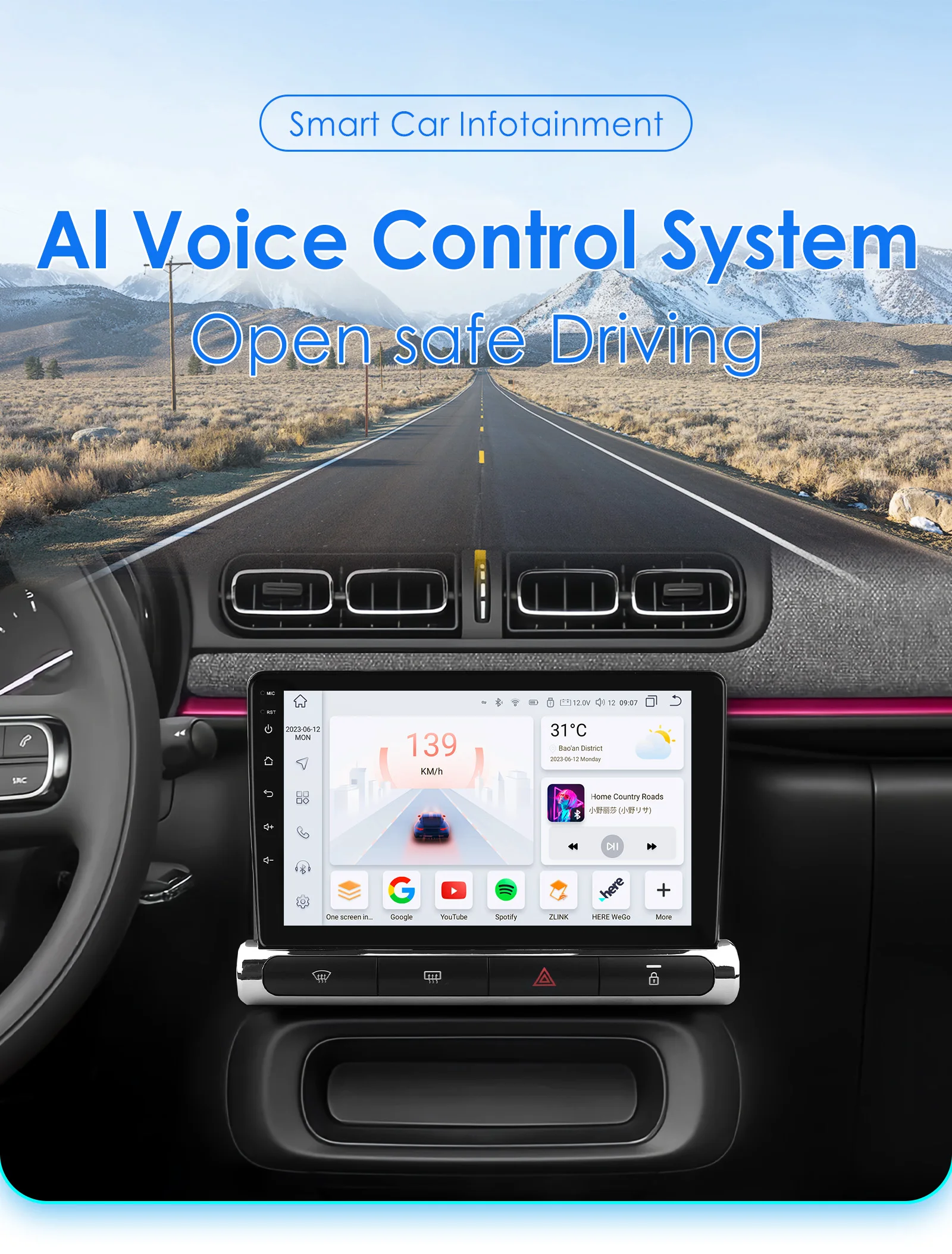 Hizpo 2Din 9inch CarPlay Android Auto Car Radio for Citroen C3/C4 Aircross 2017 - 2023 GPS RDS DSP 4G BT 360°CAM UI7862 Headunit