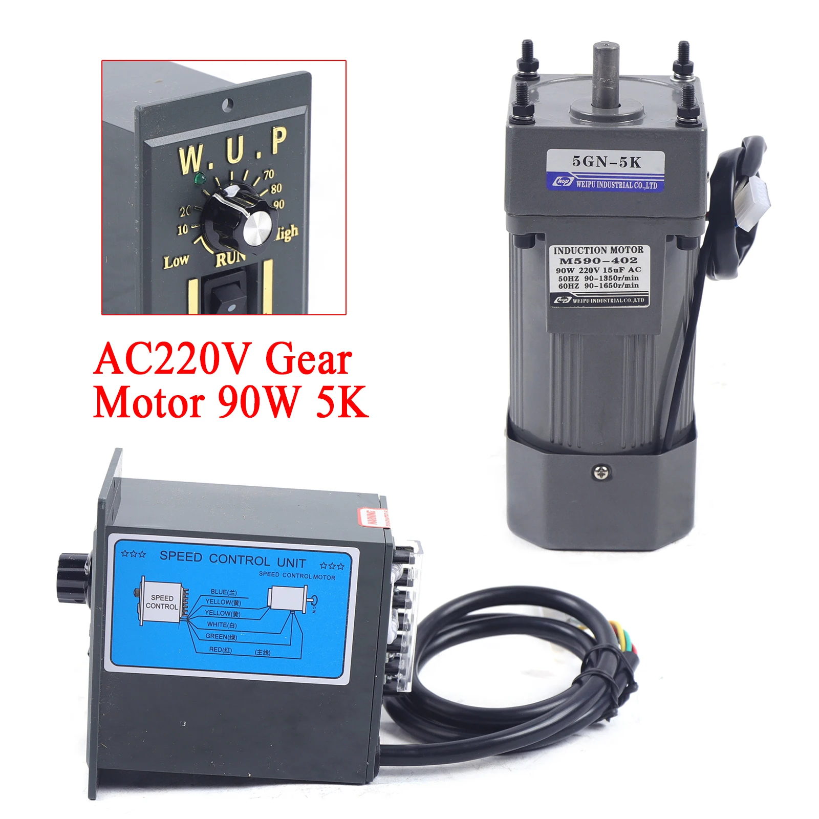 90W 5K Gear Motor Electric Motor AC 220V/110V AC Gear Motor Single Phase High Torque Adjustable 5K with Speed Controller