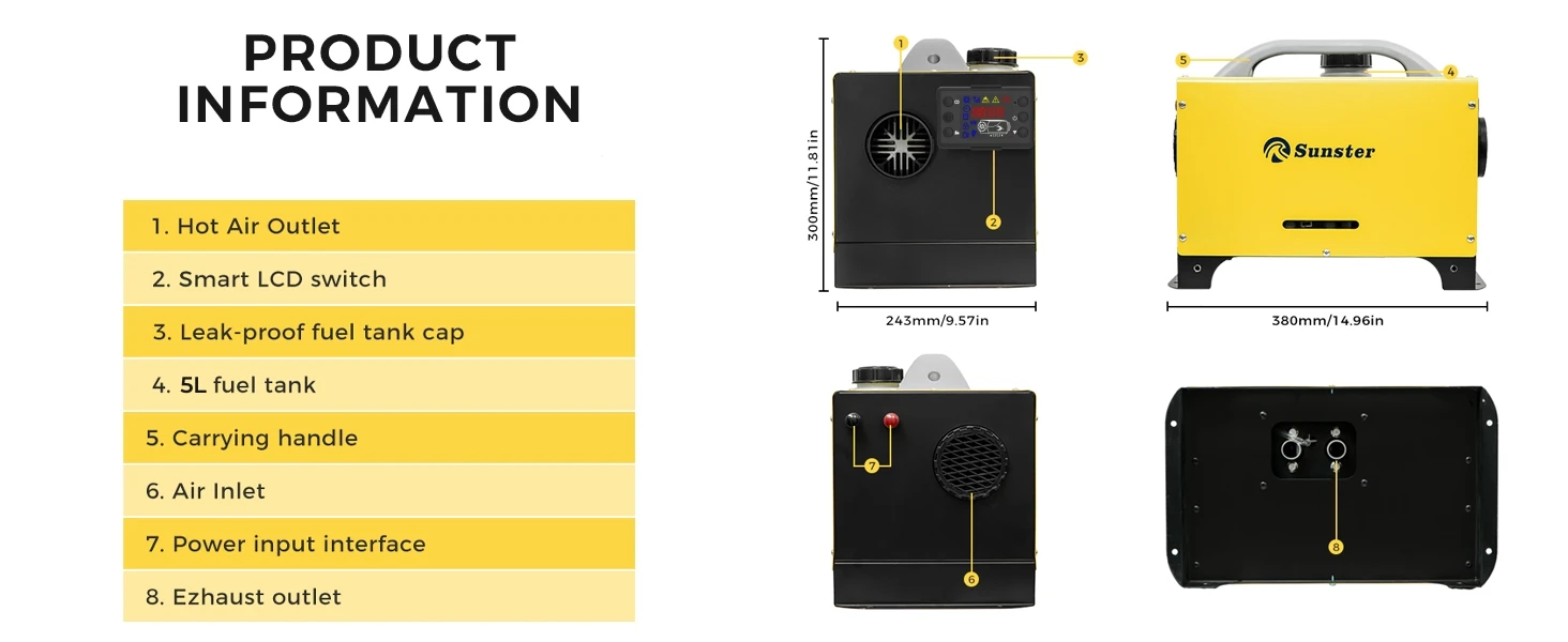 8KW Diesel Night Heater 12V/24V Diesel Air Heater Car Parking Heater With 24 Timer/Display For Tent Boat Factory Home
