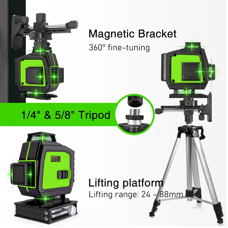 Clubiona 16 lines professional Super powerful Green Beams Laser Level With 2pcs batteries and receiver